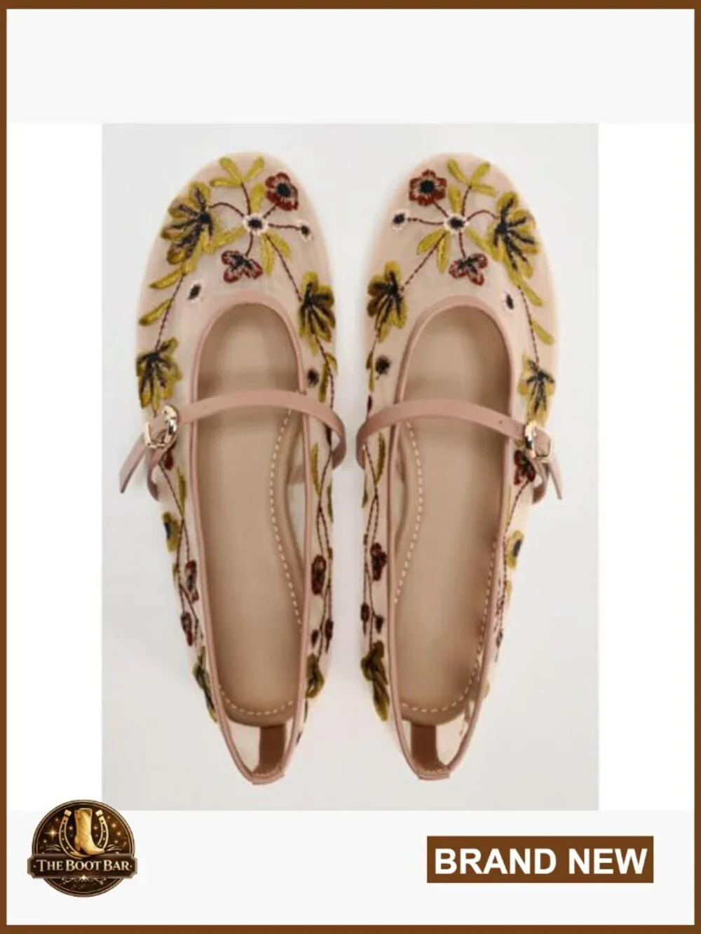 Embroidered Floral Mesh Ballet Flats Round Toe Mary Jane Women's Shoes